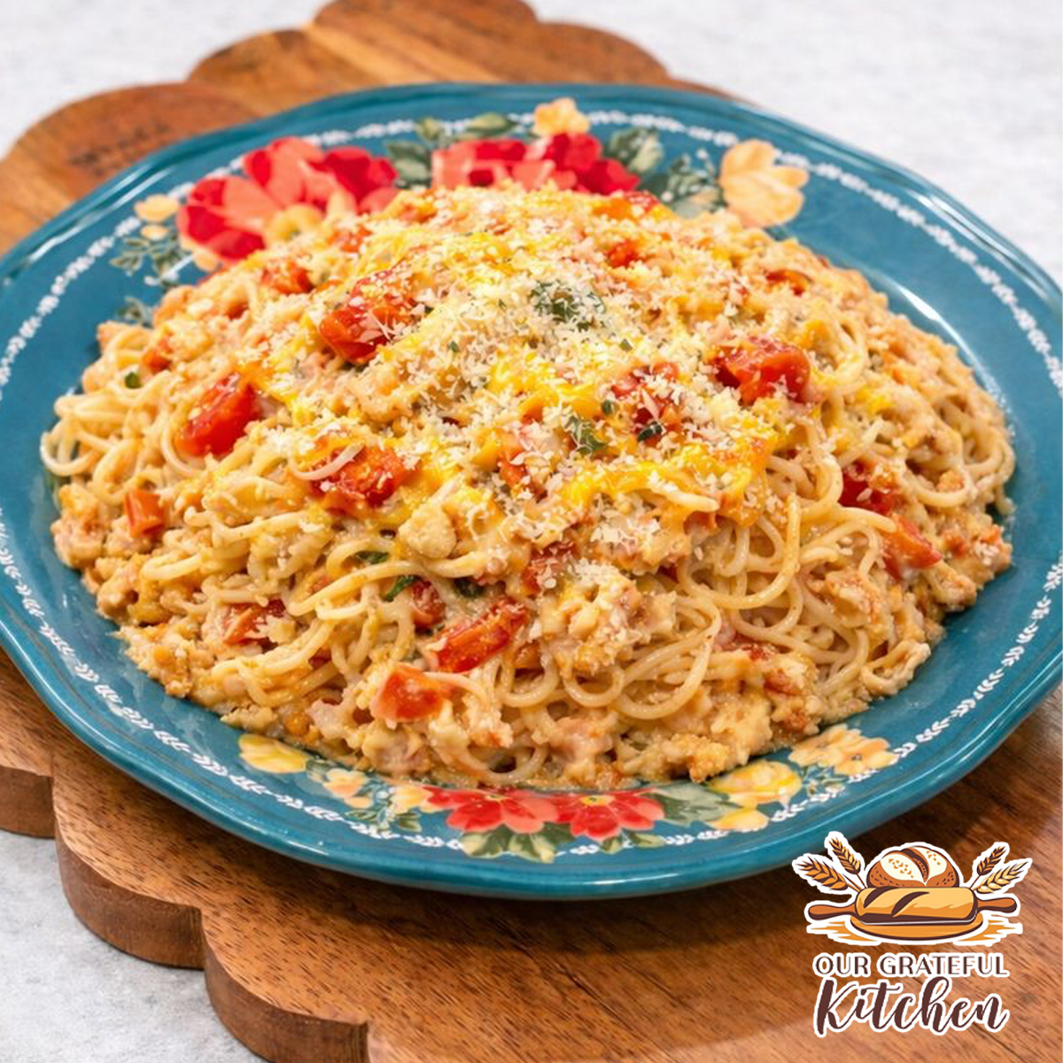 Creamy Rotel Chicken Spaghetti Bake