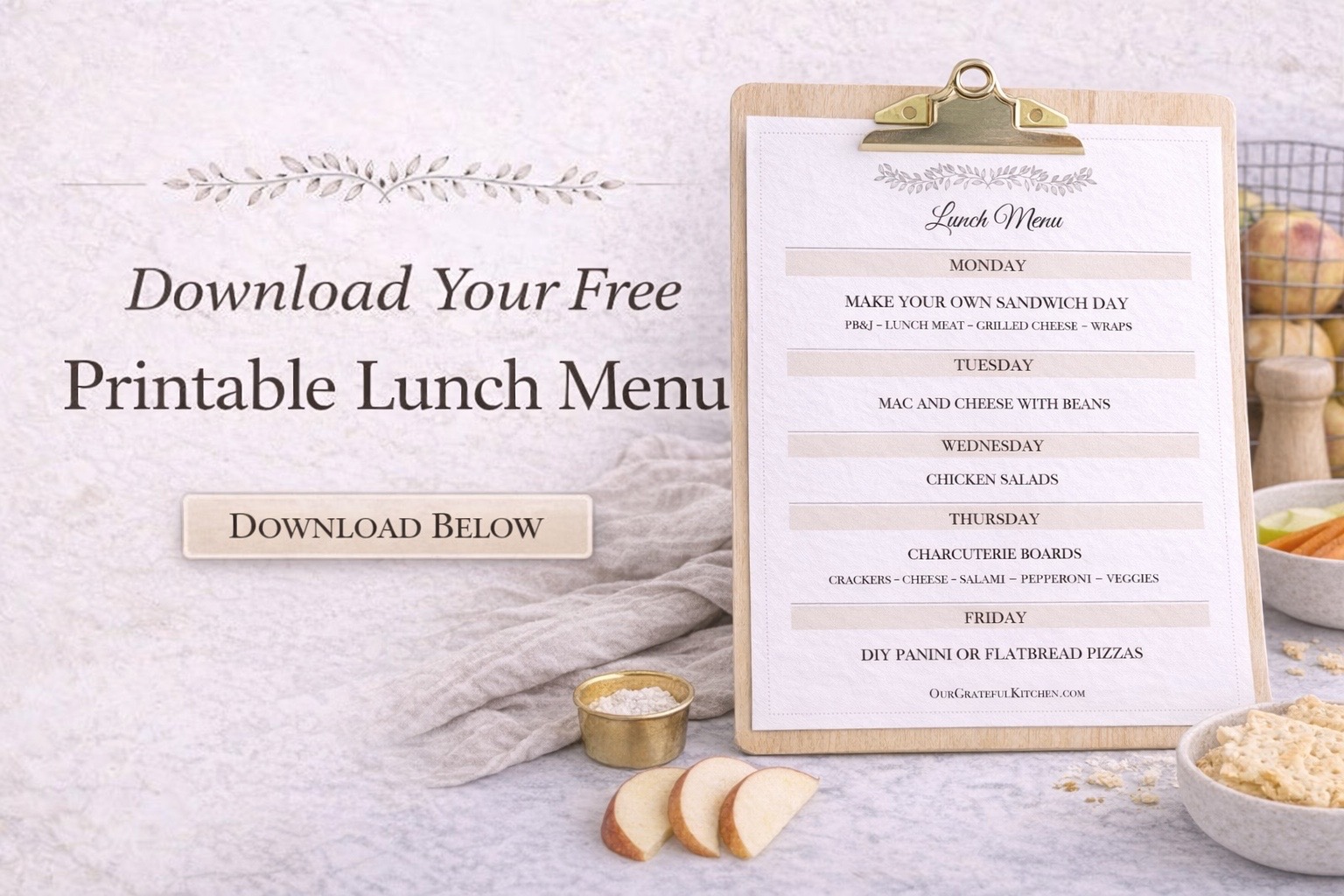 Free Printable Weekly Lunch Menu (Blank & Filled)