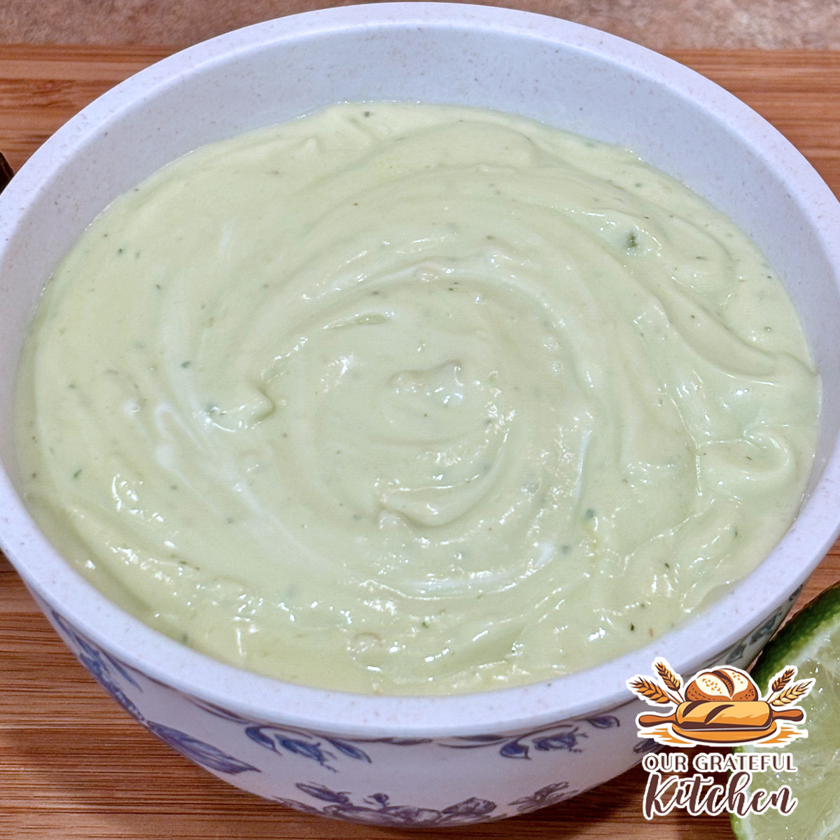 Creamy avocado ranch dressing in a bowl